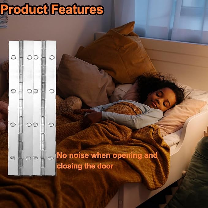 4Pcs 8Inch Piano Hinges,304Stainless Steel Hinge(Silver) 1.2'' Open Width,0.04'' Folding for Storage Boxes, Cabinets, Door, Piano, Wood Furniture
