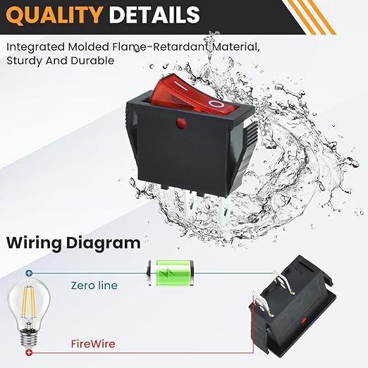 2 Pin 2 Position Boat Shaped Rocker Switch, KCD3-101 ON/Off Snap in Toggle Switch, AC 250V/15A 125V/20A Red Rocker Switch Toggle for Car Auto Boat Household Appliances (Red 6 Pack)