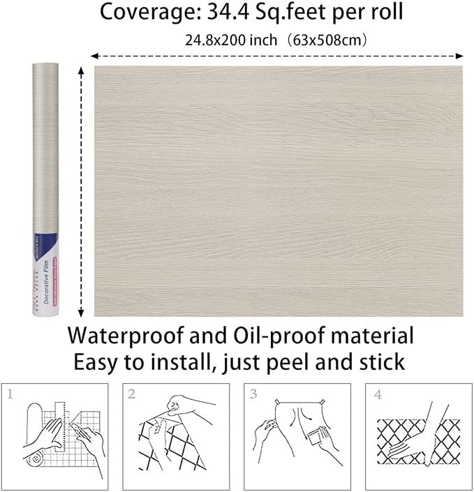 Arthome Light Oak Wood Peel and Stick Wallpaper 23.6" x200" | Covers 32.8 sq ft.,Decorative Vinyl Film for Countertop, Cabinets, Shelf, Drawer Liner,Easy to Clean Removable Wall Covering