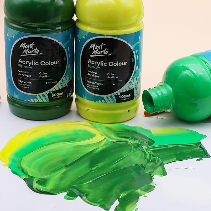 Mont Marte Signature Sap Green Acrylic Paint, 16.9oz (500ml), Semi-Matte Finish, Suitable for Canvas, Wood, Fabric, Leather, Cardboard, Paper, MDF and Crafts