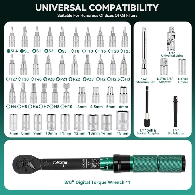 DISEN 46PCS 1/4" Click Torque Wrench 1-26 N.m 72-Tooth Quick Release | ±3% accuracy | Reversible ratchet | Sockets & bits included | 1-26 N.m range | For bikes, motorcycles, precision repair