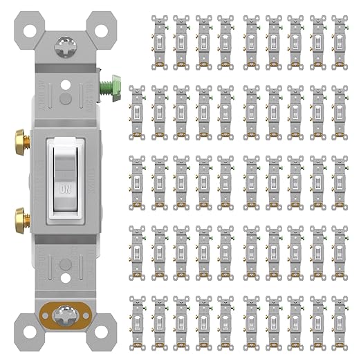 AIDA Single Pole Toggle Light Switch, 15 Amp, 120 Volt, Toggle Framed AC Quiet Switch, in Wall On/Off Switch Replacement, Self-Grounding, Residential and Commercial Grade, UL,Glossy White