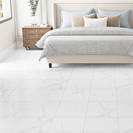 WESTICK Marble Peel and Stick Floor Tiles for Bathroom Self Adhesive Floor Tiles Peel and Stick Waterproof Vinyl Flooring for Bedroom Kitchen Living Room Camper Marble White 20 PCS 12" x 12"