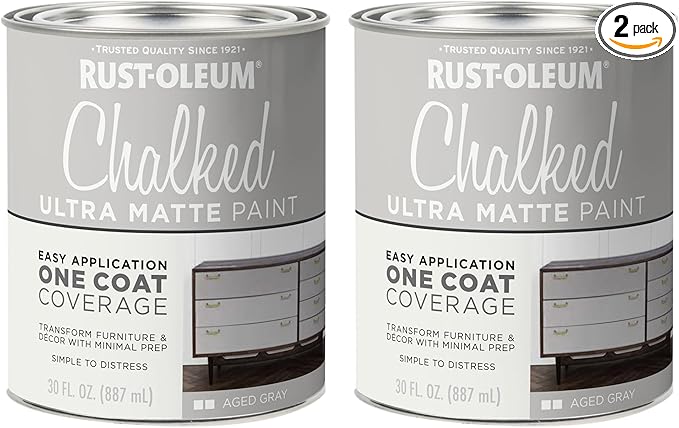 Rust-Oleum Aged Gray Chalked All-in-One Ultra Matte Paint | One Coat Coverage | No Primer, Sanding, Or Topcoat Needed | Easy Clean Up | Made in USA | 30 OZ | 2 Pack - Packaging may vary