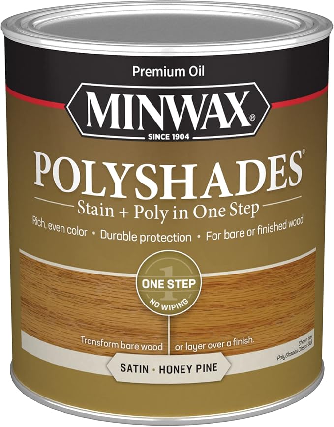Minwax PolyShades Wood Stain + Polyurethane Finish – Quart, Honey Pine, Satin