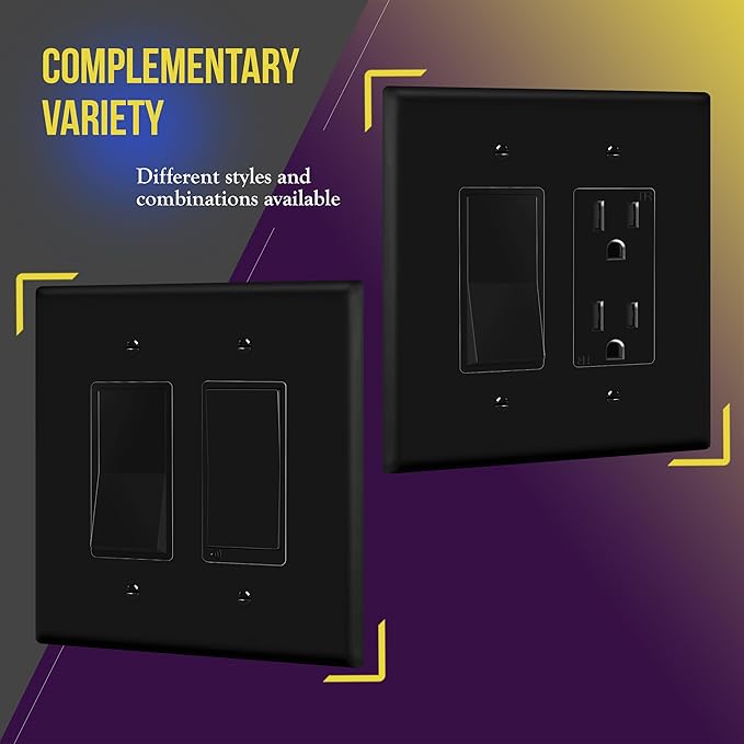 ENERLITES Double Decorator Switch Cover, Two Gang Outlet Wall Plate, Oversized 2-Gang 5.5" x 5.5", Unbreakable Polycarbonate Thermoplastic, UL Listed, 8832-BK, Black