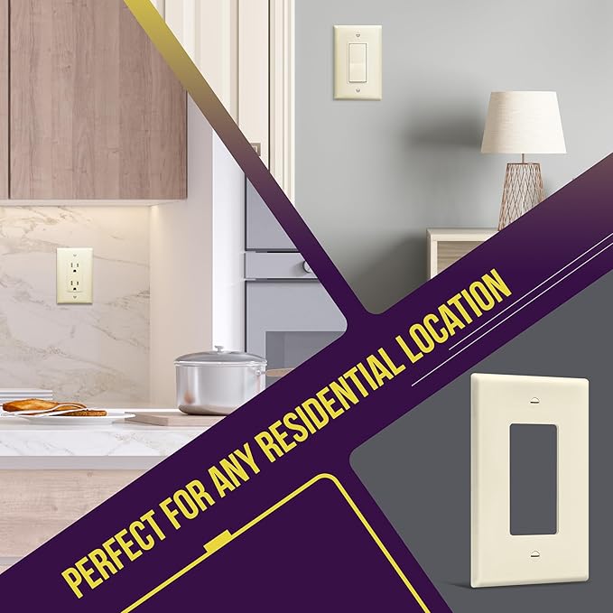 ENERLITES Decorator Light Switch or Receptacle Outlet Wall Plate, Glossy, Midway Size 1-Gang 4.88" x 3.11", Unbreakable Polycarbonate Thermoplastic, UL Listed, 8831M-LA-10PCS, Light Almond (10 Pack)