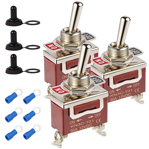3-Pack Toggle Switch, Covxyorg 12V 30A HeavyDuty ON/Off 2Pin SPST Waterproof Toggle Switch with Waterproof Cap and Terminals for Automotive Boat Truck
