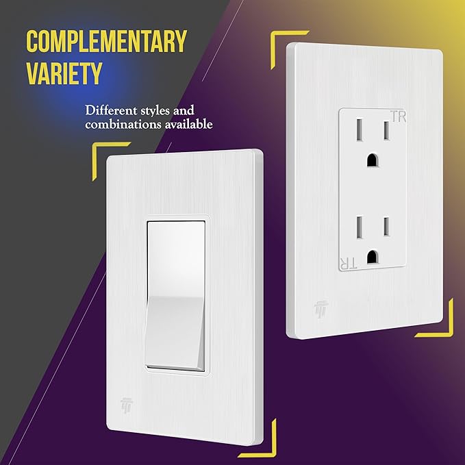 ENERLITES Brushed Screwless Decorator Wall Plate Child Safe Outlet Cover, Glossy, Size 1-Gang 4.68" H x 2.93" L, Unbreakable Polycarbonate Thermoplastic, SI8831-BW-10PCS, Brushed White (10 Pack)