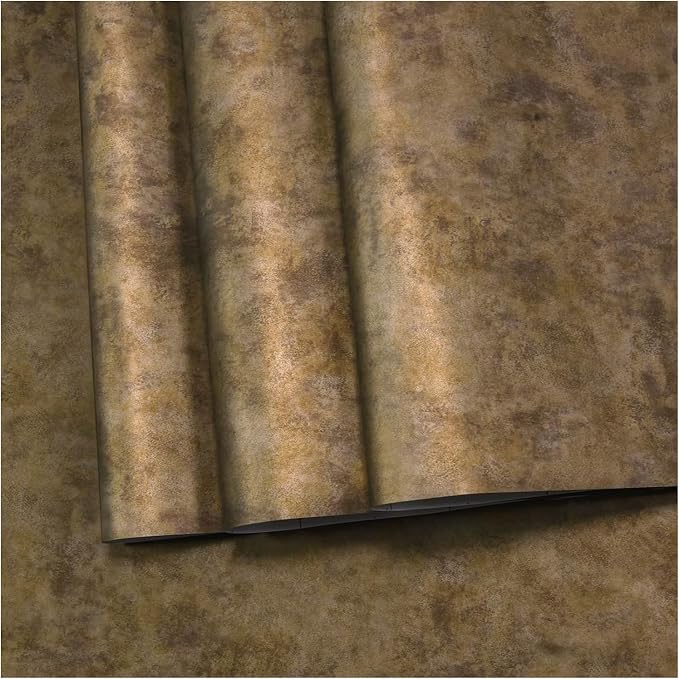 Wall Paper Peel and Stick Modern Mid Century Wallpaper Gold/Brown/Grey Industrial Concrete Cement Copper Wallpaper 16"x197" Rust Metallic Contact Paper for Bedroom Bathroom Living Room Kitchen Walls