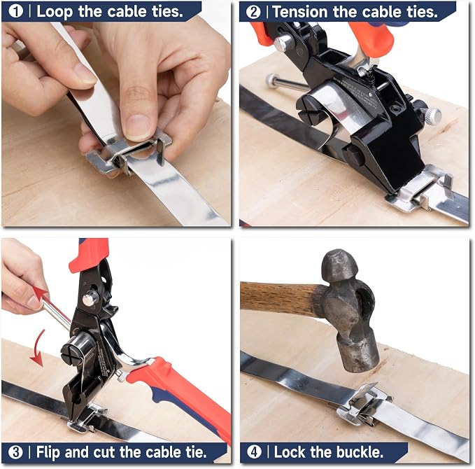 iCrimp Steel Strapping Banding Tool, Metal Tensioner Built-In Cutter | for 0.18" to 0.94" Width Stainless Steel Tie, Suitable for Cable Grips, Automotive Wire Harness, Utility Poles, WCB-324