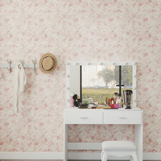 Peel and Stick Wallpaper Floral Wallpaper Hand-Painted Pink Peony Flower Contact Paper Self Adhesive Removable Wall Paper Vinyl for Living Room Bedroom Bathroom Cabinets Wall Decor 17.3" x 78.7"