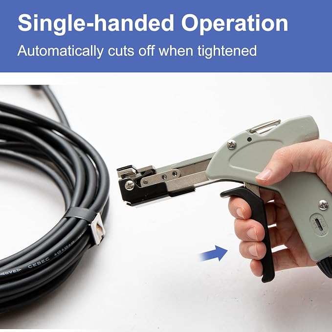 Metal Zip Tie Cutter, Stainless Steel Cable Tie Gun with Adjustable Tension & Automatic Cutter for Stainless Steel Tie Wrap with Free Zip Tie Release Tool, Single-Hand Operated
