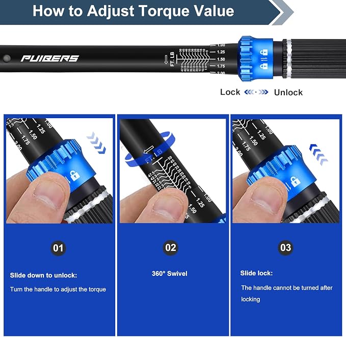 Torque Wrench 3/8 drive, 3/8 Inch Drive Click Torque Wrench Moto 5-50 FT.LB/6.8-67.8 Nm,Dual-Direction Adjustable 72 Tooth, Mechanic Wrenches Tools for Bike, Motorcycle and Car Repair