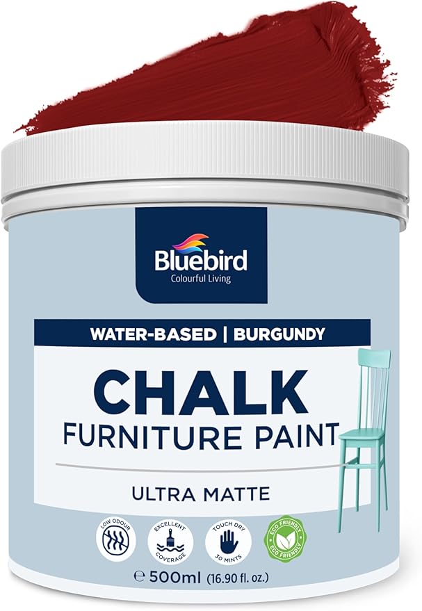 BLUEBIRD Chalk Furniture Paint - 500 ML / 16.9 fl oz for Furniture, Home Décor, Cabinets, and More (Burgundy)