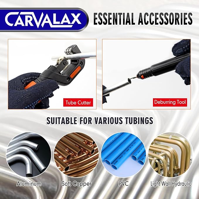 CARVALAX Pipe Tube Bender Set, for 1/4” to 7/8” O.D, 90° Ratcheting Tubing Bender Kit with Reverse Bending Adapters and 7 Multi-Color Aluminum Heads, for HVAC Air Condition Heating Repair