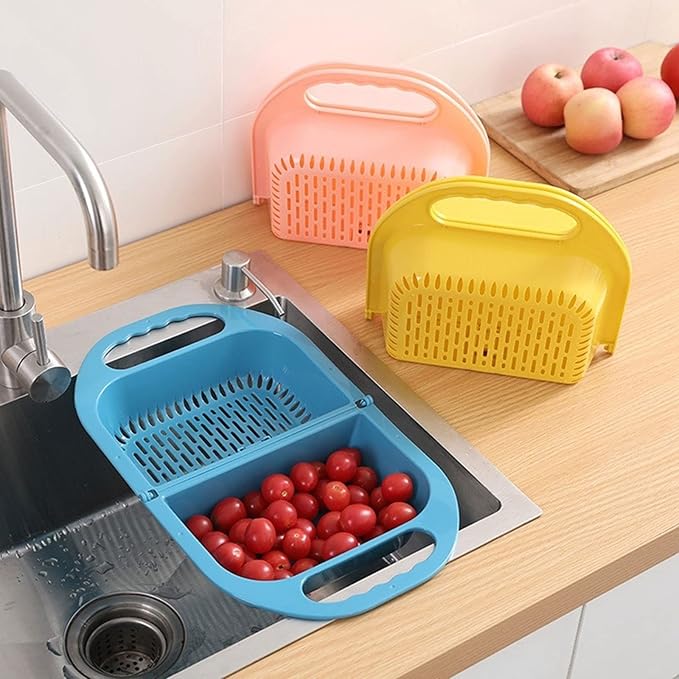 Kitchen Strainers Folding Drain Basket Leaking Fruit Box Vegetable Container Rack Sink With Handle Storage Baskets Tools Kitchen Accessories(Yellow)