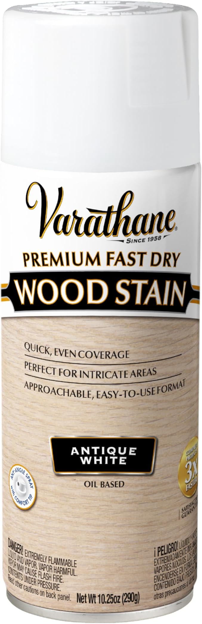 Varathane Premium Fast Dry Wood Stain Spray | 1 Hour Dry Time | 1 Coat Color | Interior Wood Stain | Furniture, Cabinets, Doors, Trim | 10.25 oz | Antique White