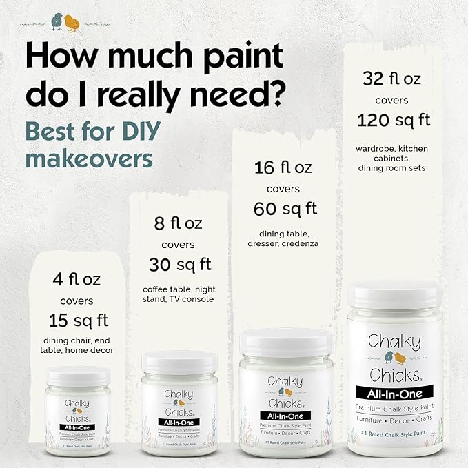 Chalky Chicks 4 Fl Oz Matte Salt Flats (Off White) Chalk Paint for Furniture Without Sanding - No Prep Furniture Paint No Sanding All in One for Crafts, Wood, Cabinet, Metal, Dresser, Farmhouse
