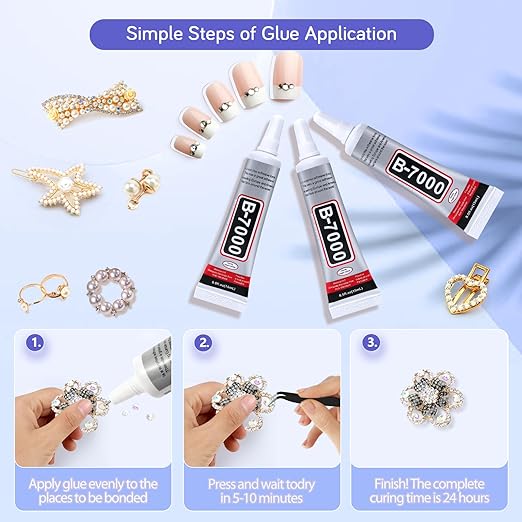 FITTDYHE 3PCS Jewelry Glue - 15ML/0.5fl oz Clear DIY Craft Glue for Rhinestones, Waterproof Strong Bond Adhesive for Phone Repair, Nail Art, Shoes, Fabric, Metal, Glass