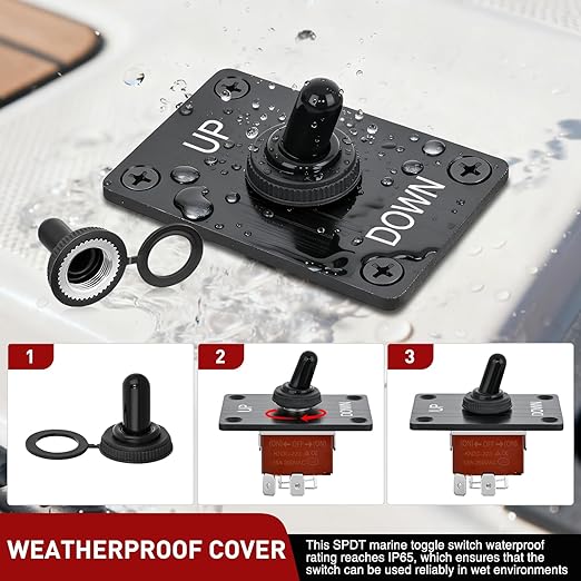 Nilight Reverse Polarity Toggle Switch Heavy Duty Momentary Waterproof 4 Pin 3 Position (ON)-Off-(ON) DPDT 12V DC 30A with Up-Down Mounting Panel and Weatherproof Cap for Marine Boat Automotive