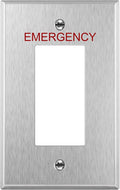 ENERLITES Decorator Switch or Outlet Metal Wall Plate with Emergency Label, 430 Stainless Steel, Corrosion Resistant, Mid-Size 1-Gang 4.88" x 3.11", UL Listed, 7731M-E, Silver