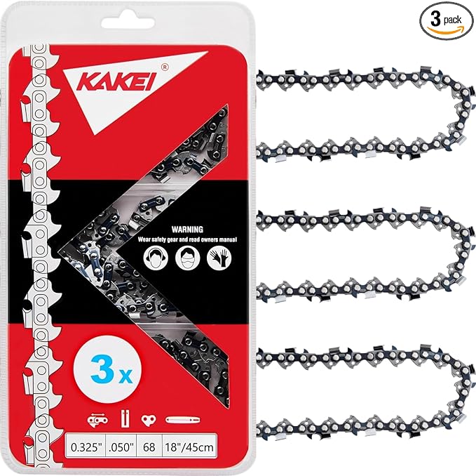KAKEI Chainsaw Chain 18 Inch .325" Pitch .050" Gauge 68 Drive Links- 23RS 68 Fits Stihl (POST 2023 .050" Gauge) 025, MS250, MS251, 3005 008 7017(3 Chains) - Full Chisel