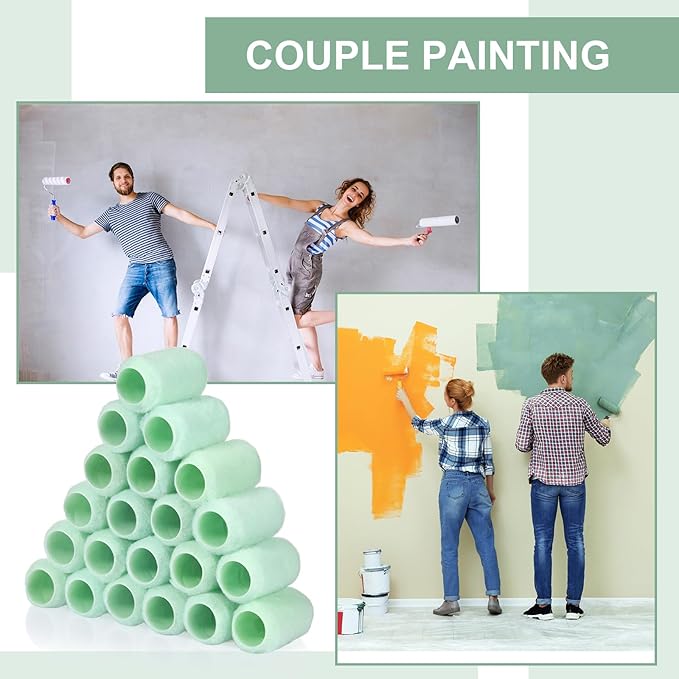 Gisafai 24 Pcs Paint Roller Covers Paint Rollers for Painting Walls Roller Paint Brush 3/8 Inch Nap Microfiber Roller Naps House Painting Supplies Paint Roller Kit for Walls Ceilings (Green,4 Inch)