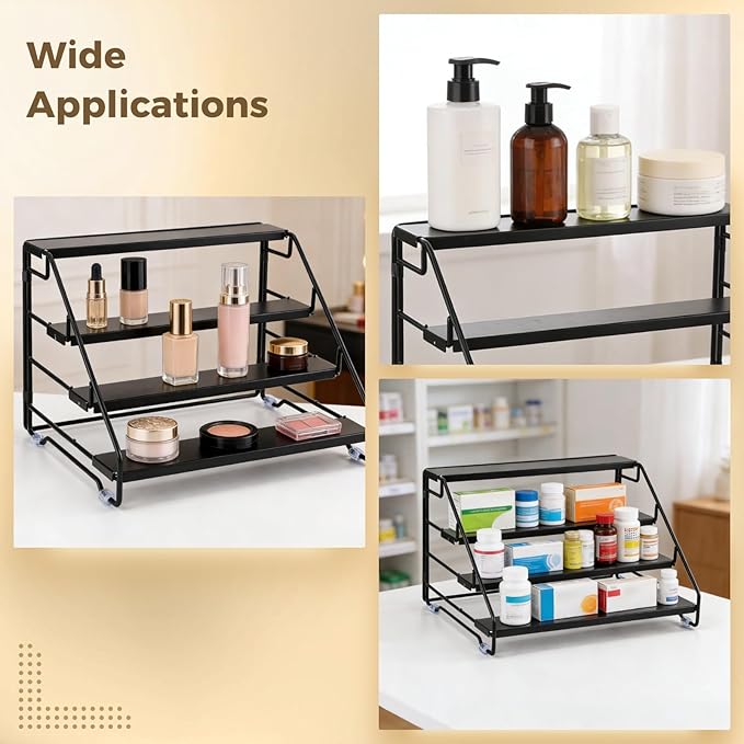 2 Pcs Foldable 4-Tier Metal Spice Rack Organizer, Sturdy and Space-Saving Shelf, 13.2 x 10.1 x 8.3 in, Simple to Assemble, Rust-inhibiting Finish for Countertop & Pantry Storage