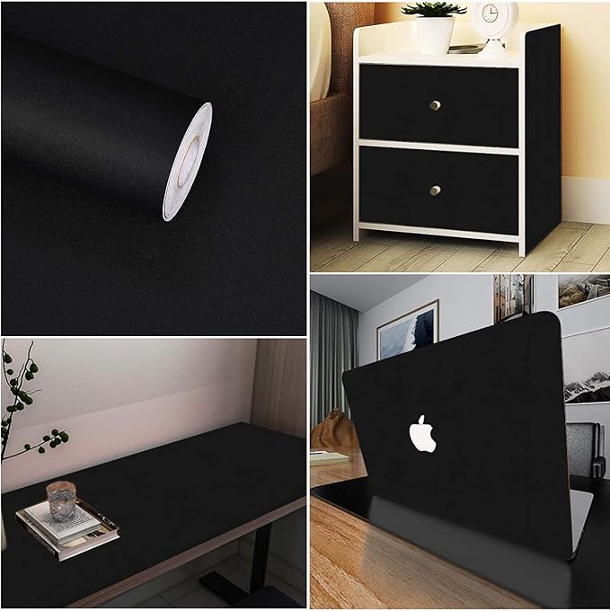 Peel and Stick Wallpaper 23.6" x 118" Black Wallpaper | Self Adhesive Removable Vinyl Film Stick Paper Easy to Apply Contact Paper Wall Coverings Shelf Home Decorative Liner Table