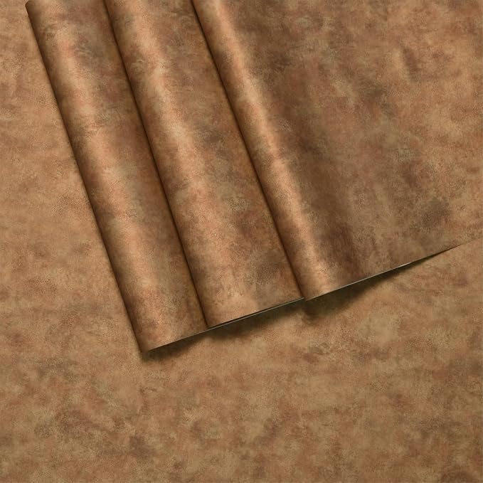 BAYYA Mid Century Modern Wallpaper Copper Peel and Stick Wallpaper Gold/Orange/Brown Industrial Wall Paper 31.5"x80" Rust Vintage Metallic Concrete Contact Paper for Bedroom Bathroom Living Room Wall