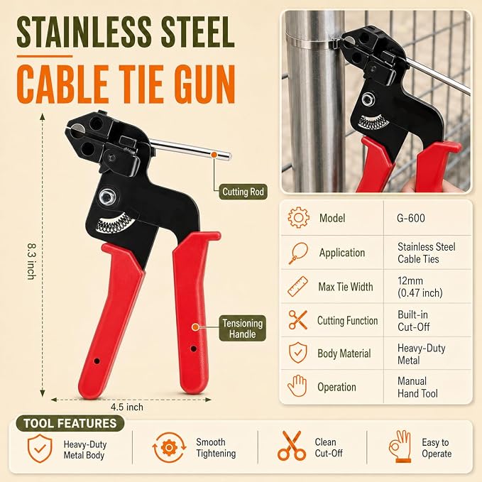 350Pcs Metal Zip Ties Gun Kit, Silver 8/12/16in Stainless Steel Zip Ties, Heavy Duty Cable Tie Fastening Cutting Tool Set with Organizer, Gloves, Storage Bag for Fence, Exhaust Wrap