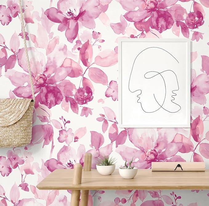 NextWall Watercolor Flower Peel and Stick Wallpaper (Pink)