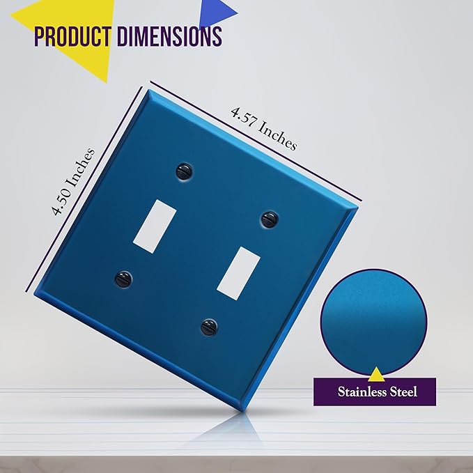 ENERLITES Toggle Light Switch Metal Wall Plate, Stainless Steel Switch Cover, Corrosion Resistant, Standard Size 2-Gang 4.50" x 4.57", Stainless Steel 201, 7712-PBL, Polished Blue