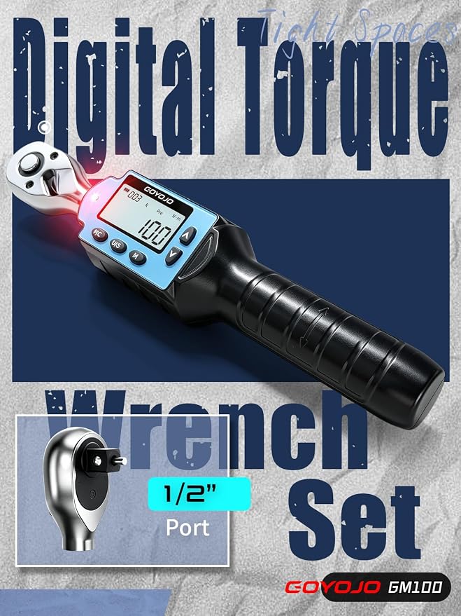 GOYOJO 1/2 Inch Digital Torque Wrench 7.37-73.76 ft-lb/10-100Nm High-Precision Professional Tool for Auto Repair, Motorcycle Maintenance, and DIY Projects ±2% Accuracy