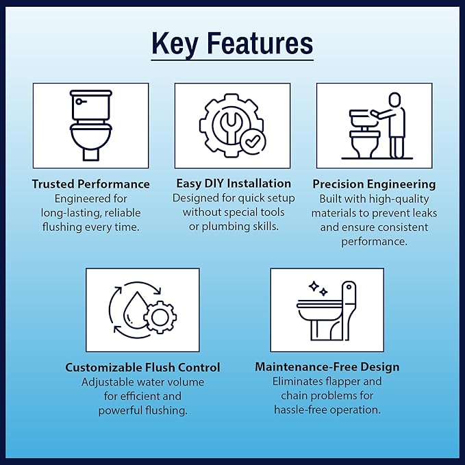 2-Inch Dual Flush Toilet Valve Conversion Kit with Handle & Overflow, Water Saver, Flapper-Free Design Eliminates Leaks, Two Flush Options, Tool-Free Easy Installation
