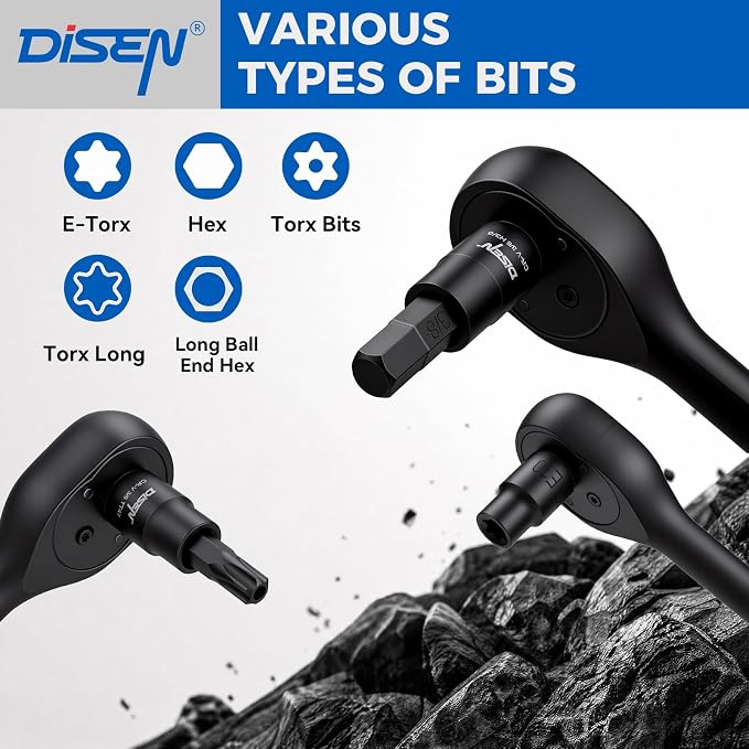 115 Pieces Torx and Allen Bit Socket Set with Ratchet Wrench | 1/4", 3/8",1/2" S2&CRV Drive Bit Extra Long, Torx, Hex, Ball End, Tamper Proof, SAE & Metric