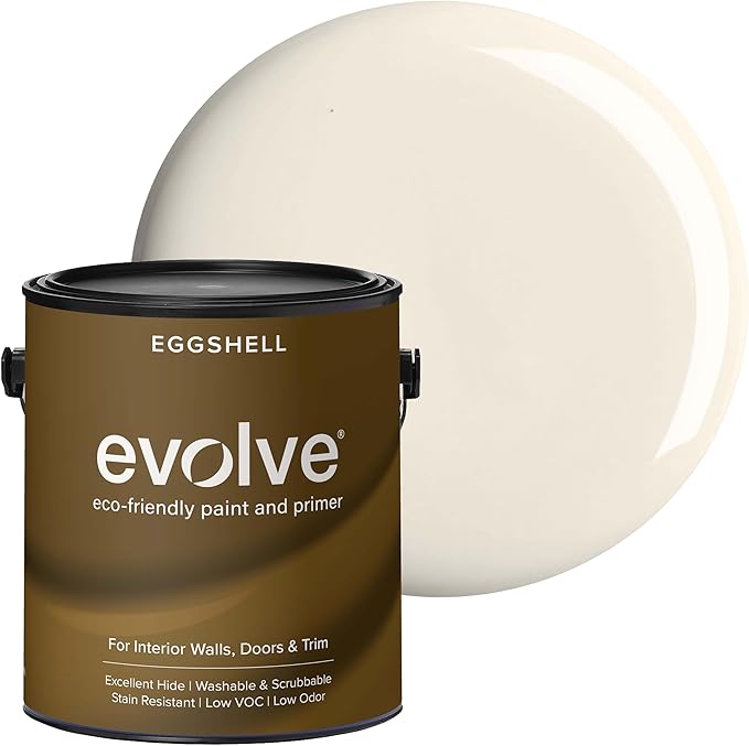 EVOLVE Interior Paint & Primer, Eggshell (Coconut Cream), 1 Gallon – One-Coat Coverage, Excellent Hide, Low VOC, Low Odor, Washable Paint for Walls, Doors & Trim