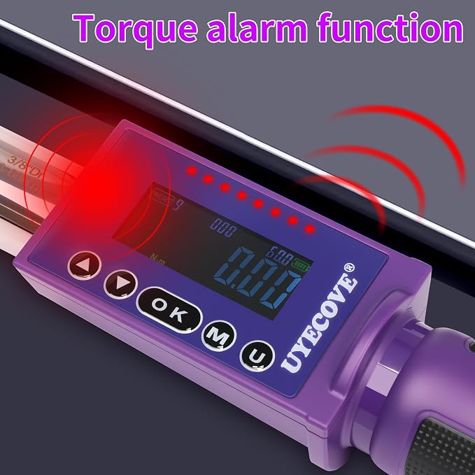 Digital Torque Wrench 3/8 Drive, (3.7-44.2 FT-LB/5-60N.M) ±2% High Accuracy Digital Torque Wrench, With Vibration, Buzzer and LED Alert