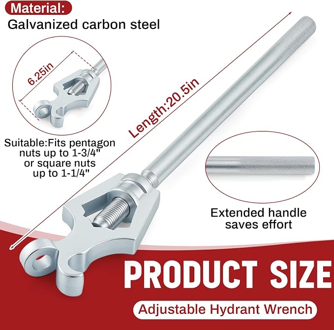 Tandefio 2 Pcs Fire Hydrant Wrench, Pentagon 1-3/4" /square 1-1/4", Silver | Adjustable Hydrant Key for Utility Crews, Multifunctional Hydrant Wrench for Tightening Fire Nuts Tightening Water Pipes