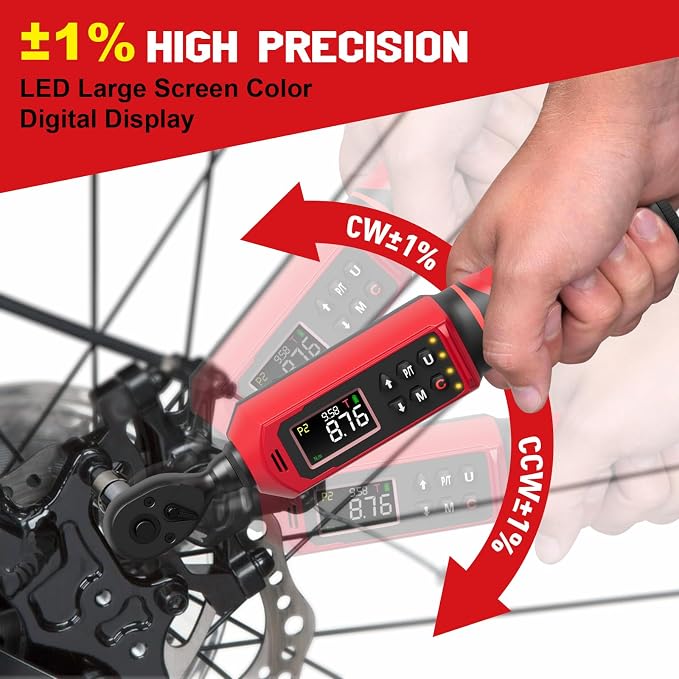 1/4" Digital Torque Wrench, 0.33-22.1Ft.Lb/0.45-30N.m, for Bicycle | ±1% Accuracy Electronic Torque Wrench with Vibration/Buzzer/LED Flash, 9 Presets & 5 Units, for Carbon Bike & Moto Assembly