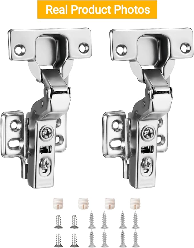 10pcs Inset Cabinet Hinge Frameless Concealed Door Hinges European Soft Closing Four-Hole Mounting Plate Hinges Nickel Plated Finish