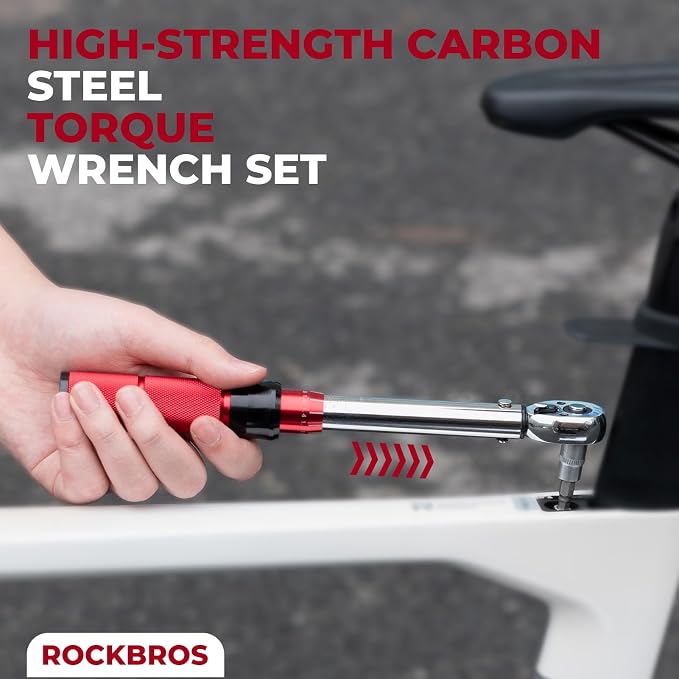 ROCKBROS Bike Torque Wrench 1/4 Inch 13-Piece Kit | 72-Tooth Gear, 2 to 24 Nm / 17.7~212.42 in-lb, Dual-Direction Click Type, 0.2 Nm/0.5° Micro-Adjustment Bike,E-Bike,Motorcycle