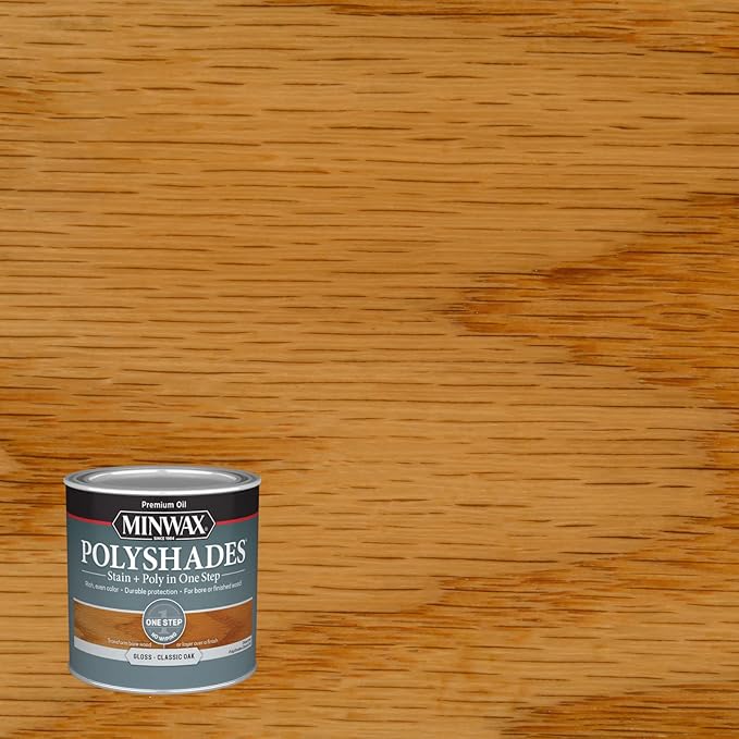 Minwax PolyShades Wood Stain + Polyurethane Finish – ½ Pint, Classic Oak, Gloss