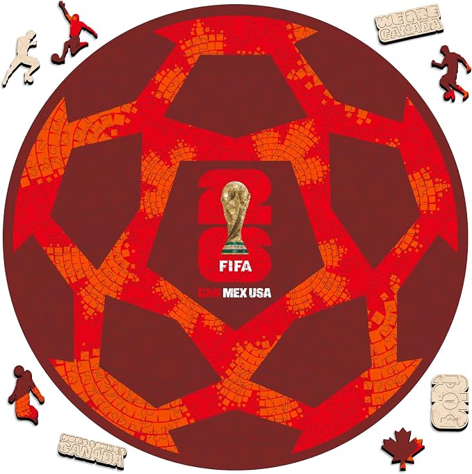 FIFA World Cup 2026 Soccer Wooden Puzzle for Adults, 5MM Thick, Canada Ball Puzzle for Soccer Fans, Officially Licensed Product, 200 Pieces Irregular Shape Jigsaw Puzzles,10 x 10