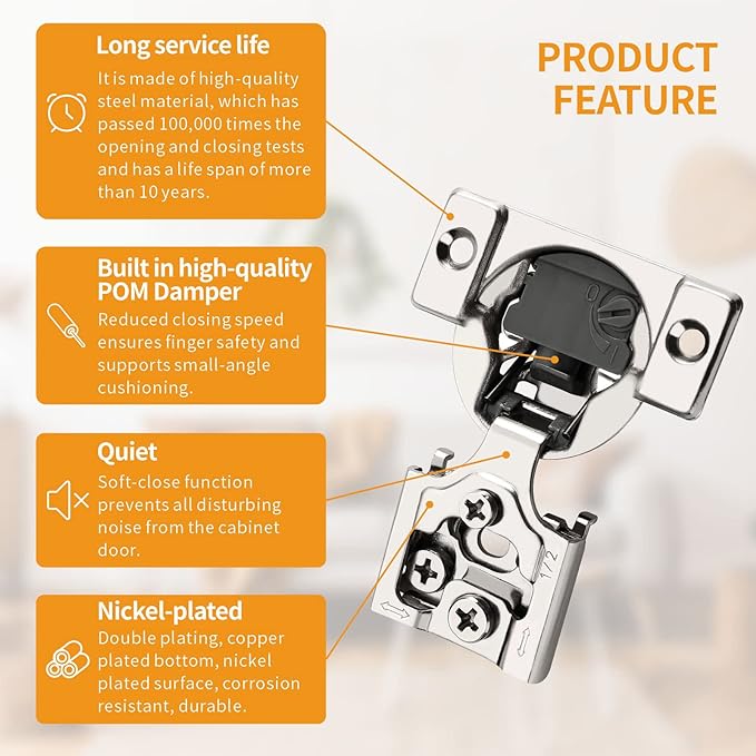 Chibery 10 Pack 1/2" Overlay 4D Soft Close Concealed Hinges for Face Frame Door, Adjustable Closing Speed, Smooth Slow Self Close Hinges, Satin Nickel, 105° Open Angle Stainless Steel Cabinet Hinges