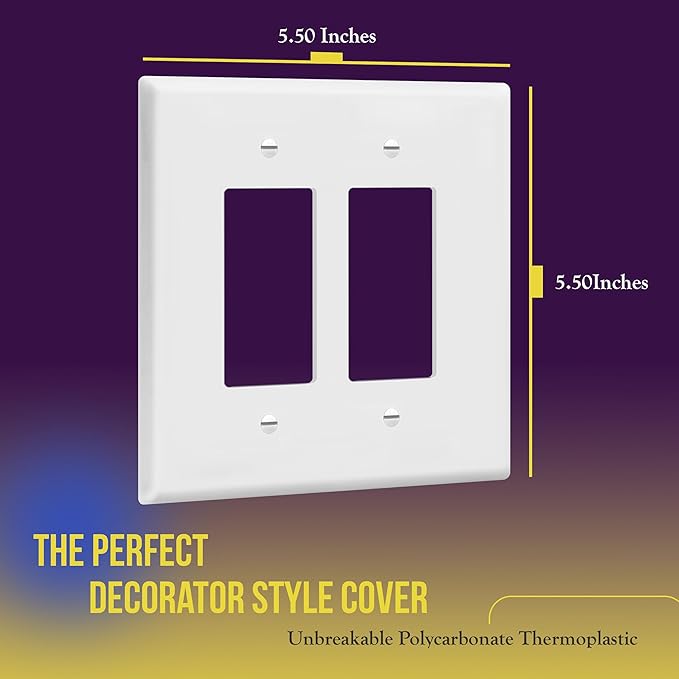 ENERLITES Decorator Light Switch or Receptacle Outlet Wall Plate, Over-Size 2-Gang 5.50" x 5.50", Polycarbonate Thermoplastic, UL Listed, 8832O-W-5PCS, White (5 Pack)