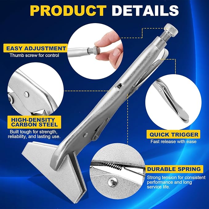 DASBET 10" Locking Sheet Metal Clamp | Heavy Duty Sheet Metal Grip Tool, Welding Locking Plier Tools, Adjustable Opening Nickle Plated Welding Plier Sheet Vice Grip Tool