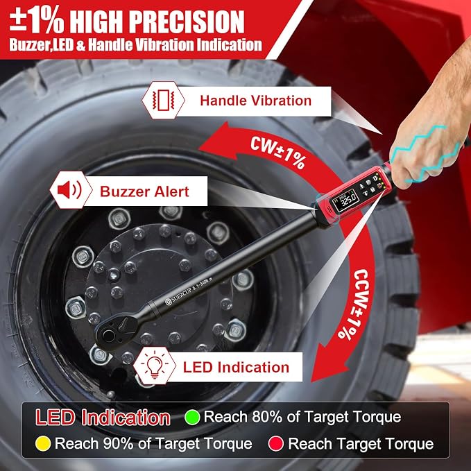 3/8" 1/2" Digital Torque Wrench, 0.66-44.29Ft.Lb & 3.8-250.8Ft.Lb | ±1% Accuracy, 0.9-60N.m & 5.1-340Nm Electric Torque Wrench Set, for Auto Repair, Lug Nuts, Engine, Suspension, Moto & Bicycle