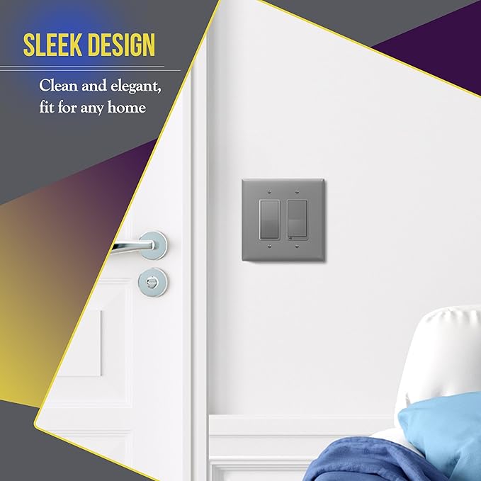 ENERLITES Double Decorator Switch Cover, Two Gang Outlet Wall Plate, Gloss Finish, Oversized 2-Gang 5.50" x 5.50", Unbreakable Polycarbonate Thermoplastic, UL Listed, 8832O-GY, Gray